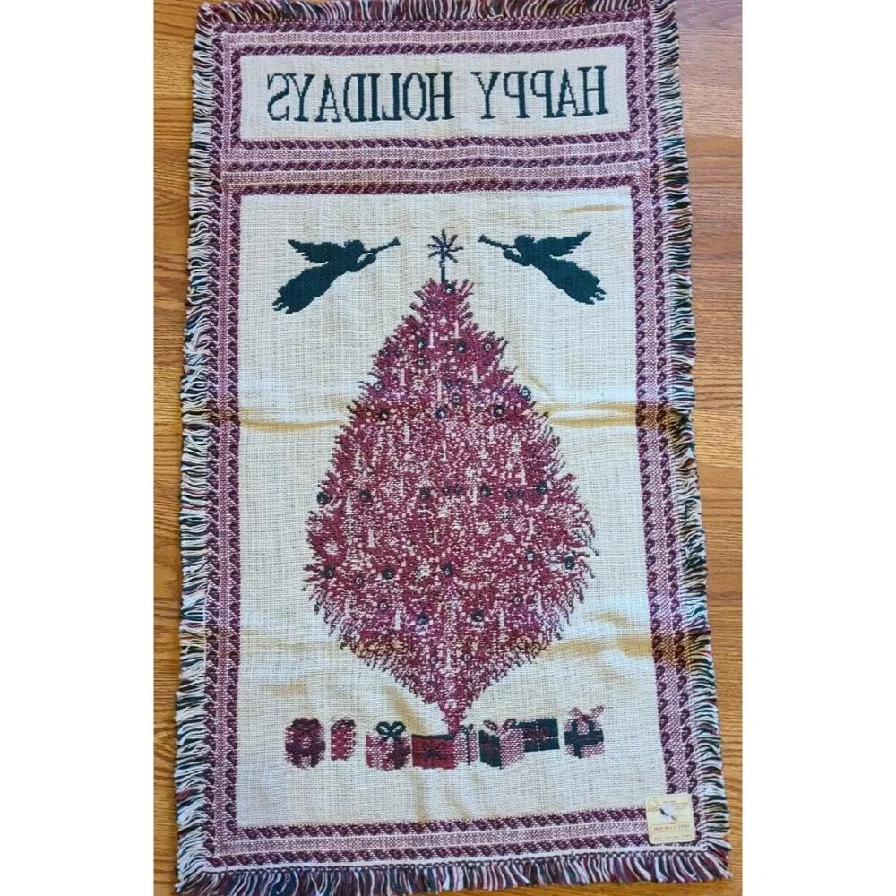 Vtg 1995 Windham Trading Happy Holidays Decorative Throw Blanket‎ Tapestry 24x40